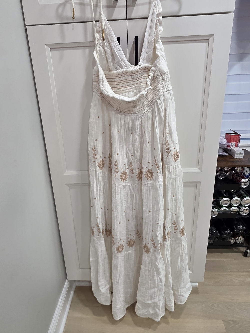 Free People White Maxi Dress with Tan Embroidery - Picture 4 of 6